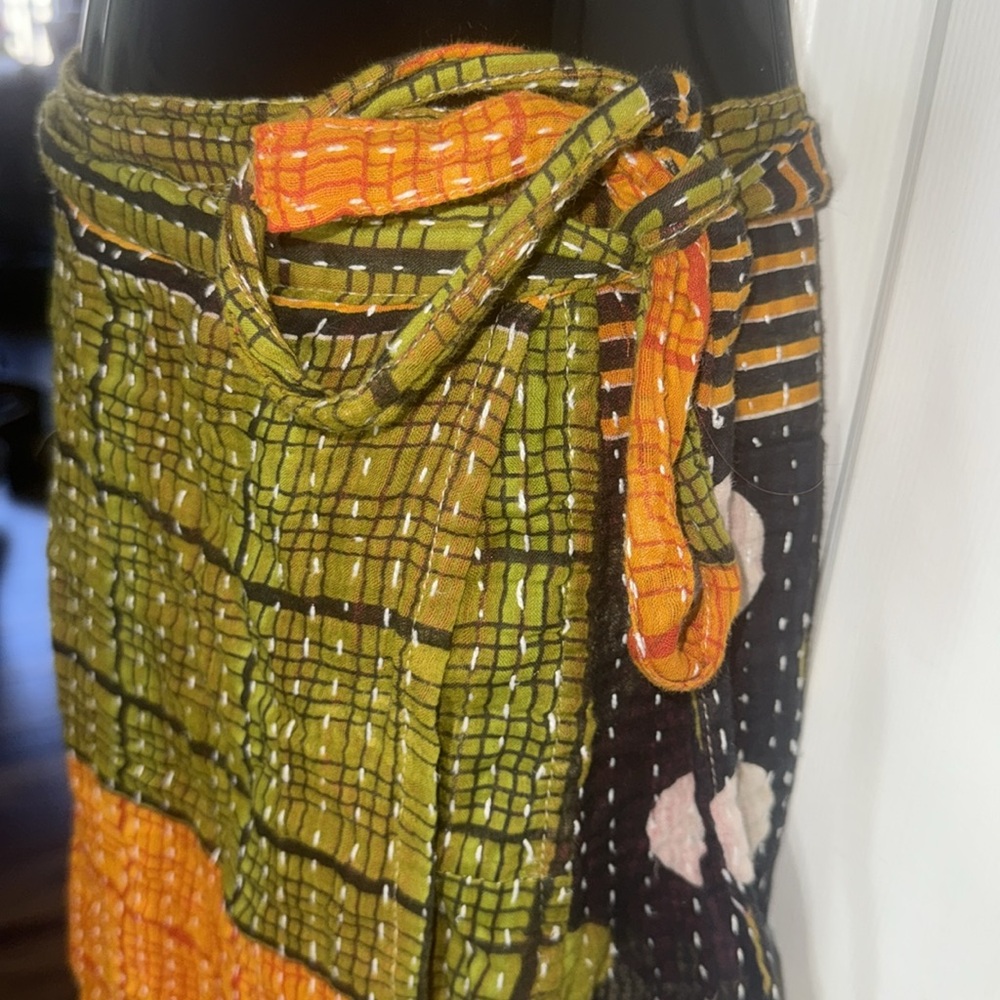 Renew Vintage Bohemian Patchwork Kantha Cotton Wrap Mini Skirt Size Medium - Picture 3 of 11